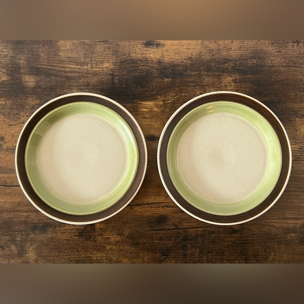 (2) VINTAGE Premiere Potterskraft CUCUMBER Stoneware 8" Salad Plate P6054